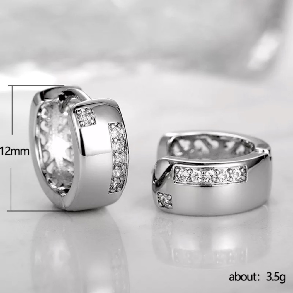 💫 Sterling Silver 925 Diamond Huggie Hoop Earrings - Picture 3 of 3